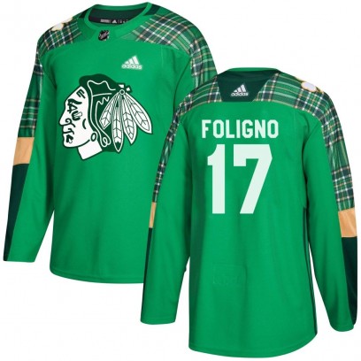 Youth Authentic Chicago Blackhawks Nick Foligno Adidas St. Patrick's Day Practice Jersey - Green