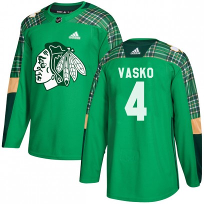 Youth Authentic Chicago Blackhawks Elmer Vasko Adidas St. Patrick's Day Practice Jersey - Green