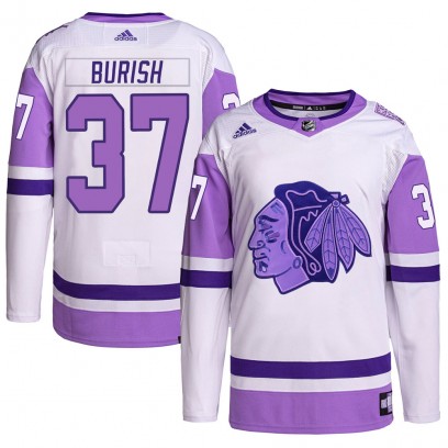 Youth Authentic Chicago Blackhawks Adam Burish Adidas Hockey Fights Cancer Primegreen Jersey - White/Purple