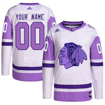 Youth Authentic Chicago Blackhawks Custom Adidas Custom Hockey Fights Cancer Primegreen Jersey - White/Purple