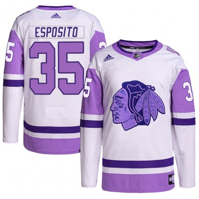Youth Authentic Chicago Blackhawks Tony Esposito Adidas Hockey Fights Cancer Primegreen Jersey - White/Purple