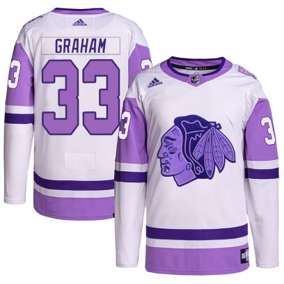 Youth Authentic Chicago Blackhawks Dirk Graham Adidas Hockey Fights Cancer Primegreen Jersey - White/Purple