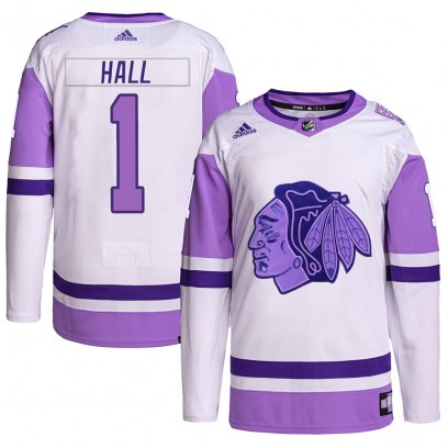 Youth Authentic Chicago Blackhawks Glenn Hall Adidas Hockey Fights Cancer Primegreen Jersey - White/Purple