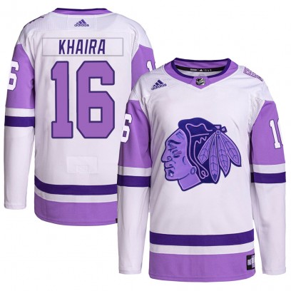 Youth Authentic Chicago Blackhawks Jujhar Khaira Adidas Hockey Fights Cancer Primegreen Jersey - White/Purple