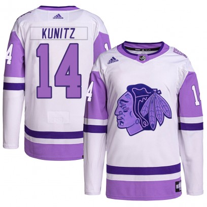 Youth Authentic Chicago Blackhawks Chris Kunitz Adidas Hockey Fights Cancer Primegreen Jersey - White/Purple