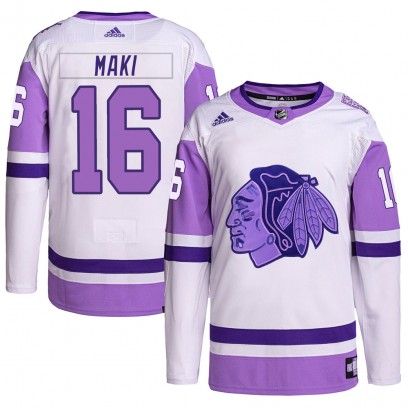 Youth Authentic Chicago Blackhawks Chico Maki Adidas Hockey Fights Cancer Primegreen Jersey - White/Purple