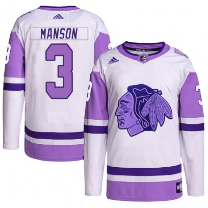 Youth Authentic Chicago Blackhawks Dave Manson Adidas Hockey Fights Cancer Primegreen Jersey - White/Purple