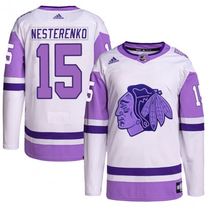 Youth Authentic Chicago Blackhawks Eric Nesterenko Adidas Hockey Fights Cancer Primegreen Jersey - White/Purple