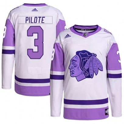 Youth Authentic Chicago Blackhawks Pierre Pilote Adidas Hockey Fights Cancer Primegreen Jersey - White/Purple