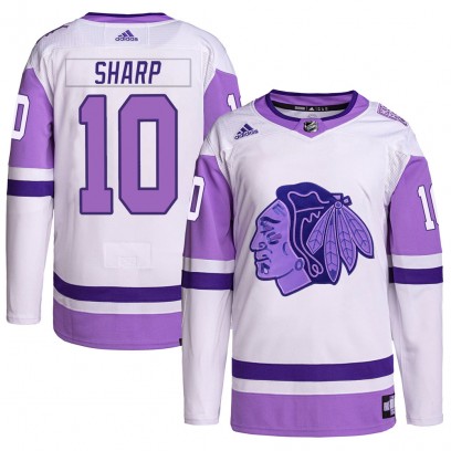 Youth Authentic Chicago Blackhawks Patrick Sharp Adidas Hockey Fights Cancer Primegreen Jersey - White/Purple