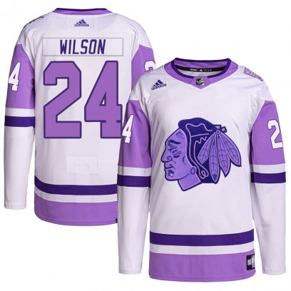 Youth Authentic Chicago Blackhawks Doug Wilson Adidas Hockey Fights Cancer Primegreen Jersey - White/Purple