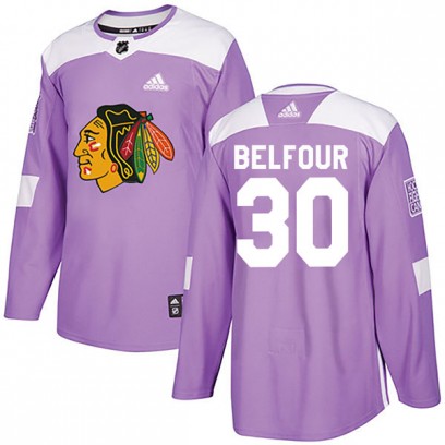 Youth Authentic Chicago Blackhawks ED Belfour Adidas Fights Cancer Practice Jersey - Purple