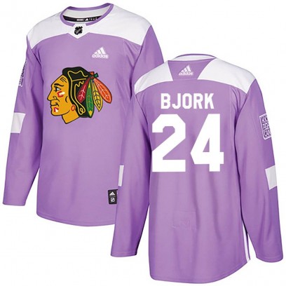 Youth Authentic Chicago Blackhawks Anders Bjork Adidas Fights Cancer Practice Jersey - Purple