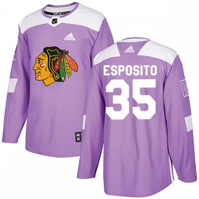 Youth Authentic Chicago Blackhawks Tony Esposito Adidas Fights Cancer Practice Jersey - Purple