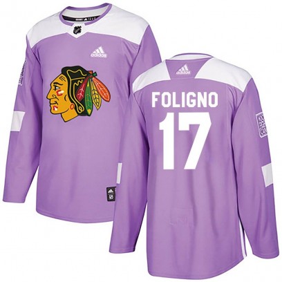 Youth Authentic Chicago Blackhawks Nick Foligno Adidas Fights Cancer Practice Jersey - Purple