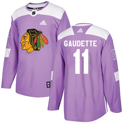 Youth Authentic Chicago Blackhawks Adam Gaudette Adidas Fights Cancer Practice Jersey - Purple