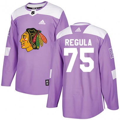 Youth Authentic Chicago Blackhawks Alec Regula Adidas Fights Cancer Practice Jersey - Purple