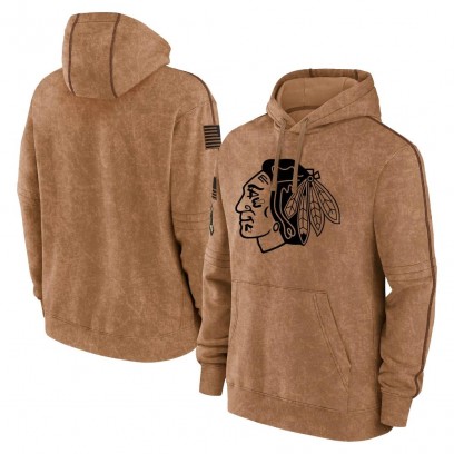 Youth Chicago Blackhawks 2023 Salute to Service Club Pullover Hoodie - Brown