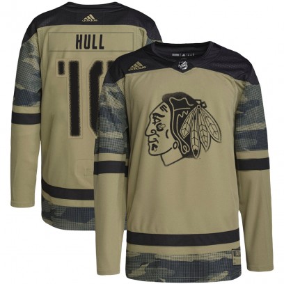 Youth Authentic Chicago Blackhawks Dennis Hull Adidas Military Appreciation Practice Jersey - Camo