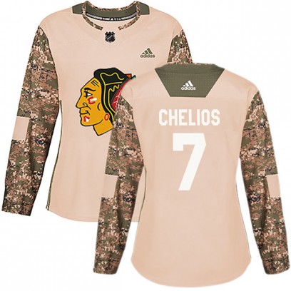 Women's Authentic Chicago Blackhawks Chris Chelios Adidas Veterans Day Practice Jersey - Camo