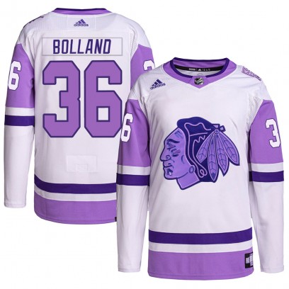 Men's Authentic Chicago Blackhawks Dave Bolland Adidas Hockey Fights Cancer Primegreen Jersey - White/Purple