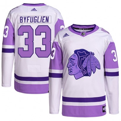 Men's Authentic Chicago Blackhawks Dustin Byfuglien Adidas Hockey Fights Cancer Primegreen Jersey - White/Purple