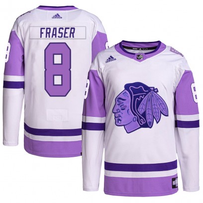 Men's Authentic Chicago Blackhawks Curt Fraser Adidas Hockey Fights Cancer Primegreen Jersey - White/Purple