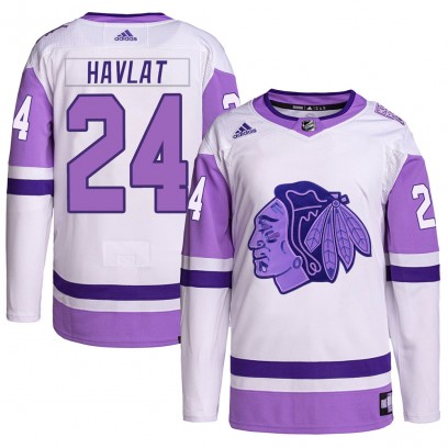 Men's Authentic Chicago Blackhawks Martin Havlat Adidas Hockey Fights Cancer Primegreen Jersey - White/Purple
