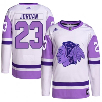Men's Authentic Chicago Blackhawks Michael Jordan Adidas Hockey Fights Cancer Primegreen Jersey - White/Purple