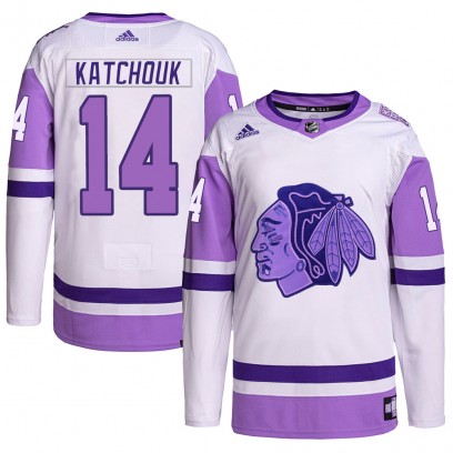 Men's Authentic Chicago Blackhawks Boris Katchouk Adidas Hockey Fights Cancer Primegreen Jersey - White/Purple
