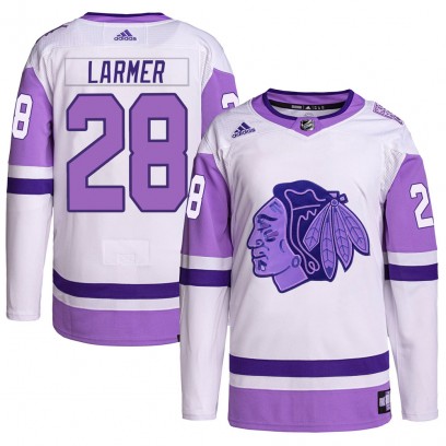 Men's Authentic Chicago Blackhawks Steve Larmer Adidas Hockey Fights Cancer Primegreen Jersey - White/Purple