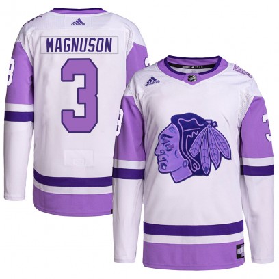 Men's Authentic Chicago Blackhawks Keith Magnuson Adidas Hockey Fights Cancer Primegreen Jersey - White/Purple