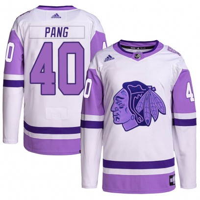 Men's Authentic Chicago Blackhawks Darren Pang Adidas Hockey Fights Cancer Primegreen Jersey - White/Purple