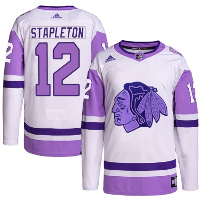 Men's Authentic Chicago Blackhawks Pat Stapleton Adidas Hockey Fights Cancer Primegreen Jersey - White/Purple