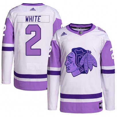 Men's Authentic Chicago Blackhawks Bill White Adidas Hockey Fights Cancer Primegreen Jersey - White/Purple