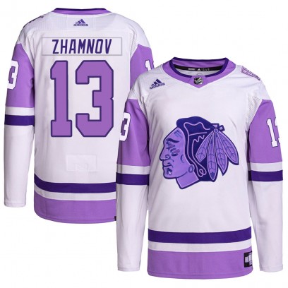 Men's Authentic Chicago Blackhawks Alex Zhamnov Adidas Hockey Fights Cancer Primegreen Jersey - White/Purple