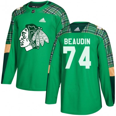 Men's Authentic Chicago Blackhawks Nicolas Beaudin Adidas ized St. Patrick's Day Practice Jersey - Green