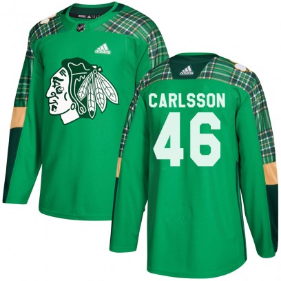 Men's Authentic Chicago Blackhawks Lucas Carlsson Adidas ized St. Patrick's Day Practice Jersey - Green