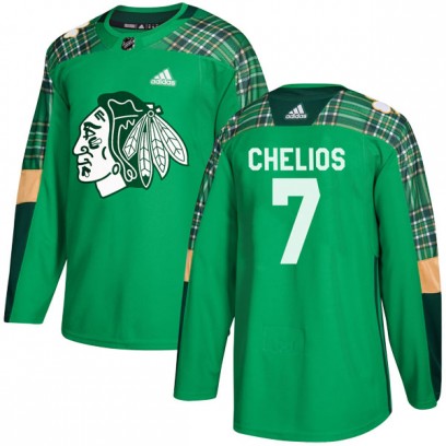 Men's Authentic Chicago Blackhawks Chris Chelios Adidas St. Patrick's Day Practice Jersey - Green