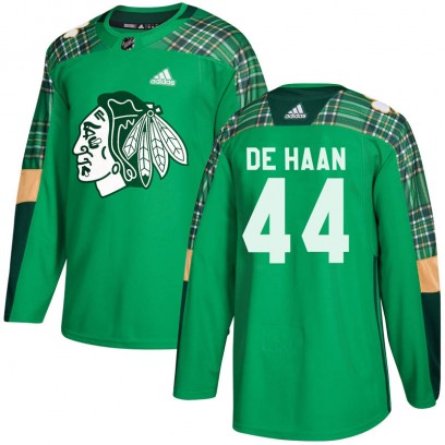 Men's Authentic Chicago Blackhawks Calvin de Haan Adidas St. Patrick's Day Practice Jersey - Green