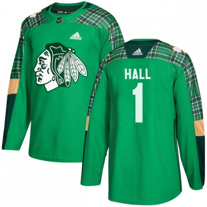 Men's Authentic Chicago Blackhawks Glenn Hall Adidas St. Patrick's Day Practice Jersey - Green