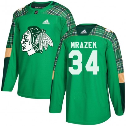 Men's Authentic Chicago Blackhawks Petr Mrazek Adidas St. Patrick's Day Practice Jersey - Green