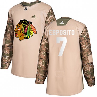 Youth Authentic Chicago Blackhawks Phil Esposito Adidas Veterans Day Practice Jersey - Camo