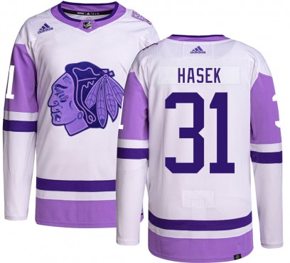 Men's Authentic Chicago Blackhawks Dominik Hasek Adidas Hockey Fights Cancer Jersey