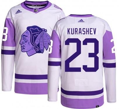 Men's Authentic Chicago Blackhawks Philipp Kurashev Adidas Hockey Fights Cancer Jersey