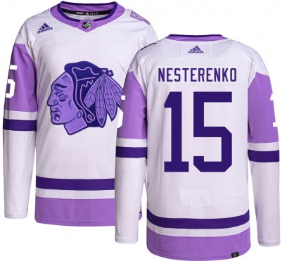 Men's Authentic Chicago Blackhawks Eric Nesterenko Adidas Hockey Fights Cancer Jersey