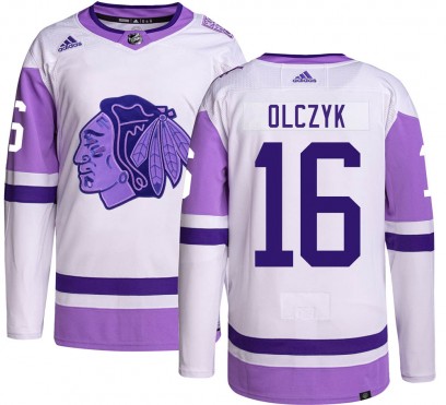Men's Authentic Chicago Blackhawks Ed Olczyk Adidas Hockey Fights Cancer Jersey