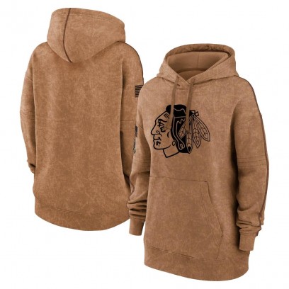 Women's Chicago Blackhawks 2023 Salute to Service Pullover Hoodie - Brown