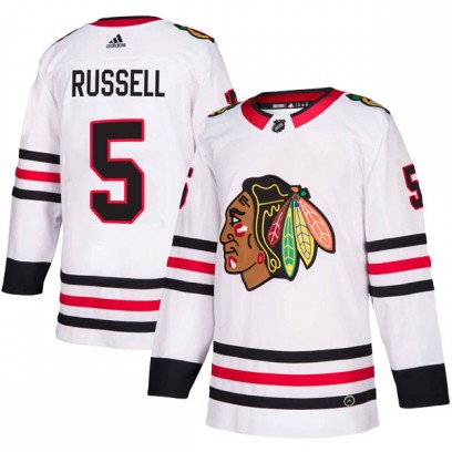 Men's Authentic Chicago Blackhawks Phil Russell Adidas Away Jersey - White