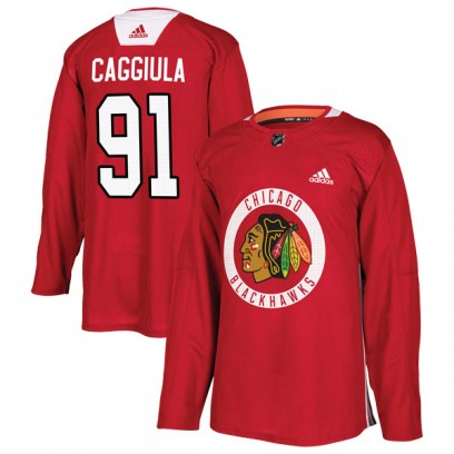 Youth Authentic Chicago Blackhawks Drake Caggiula Adidas Home Practice Jersey - Red